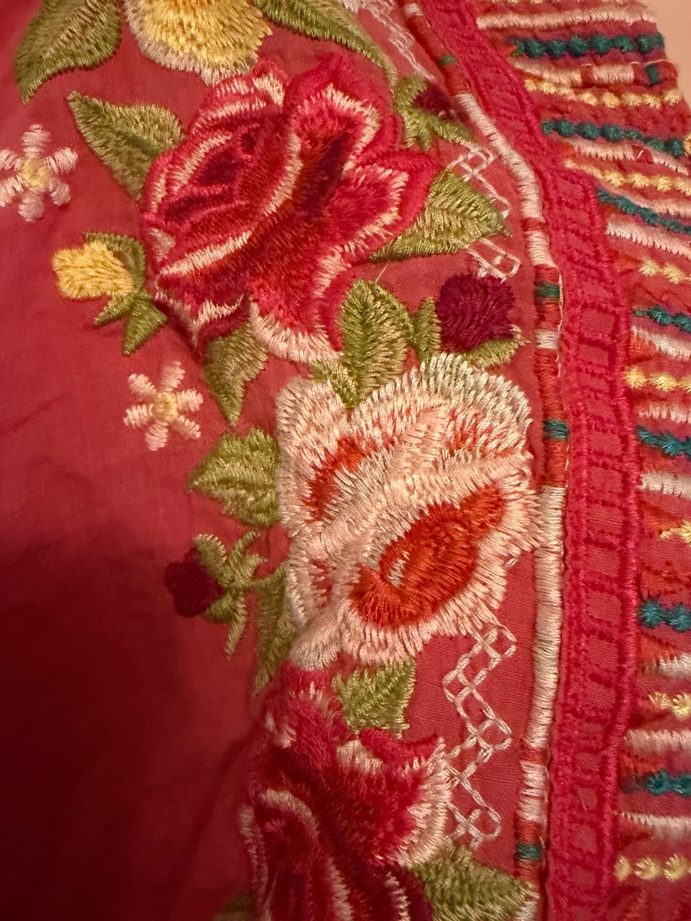 Johnny Was Raspberry Pink Embroidered Peasant Tunic - Picture 3 of 7